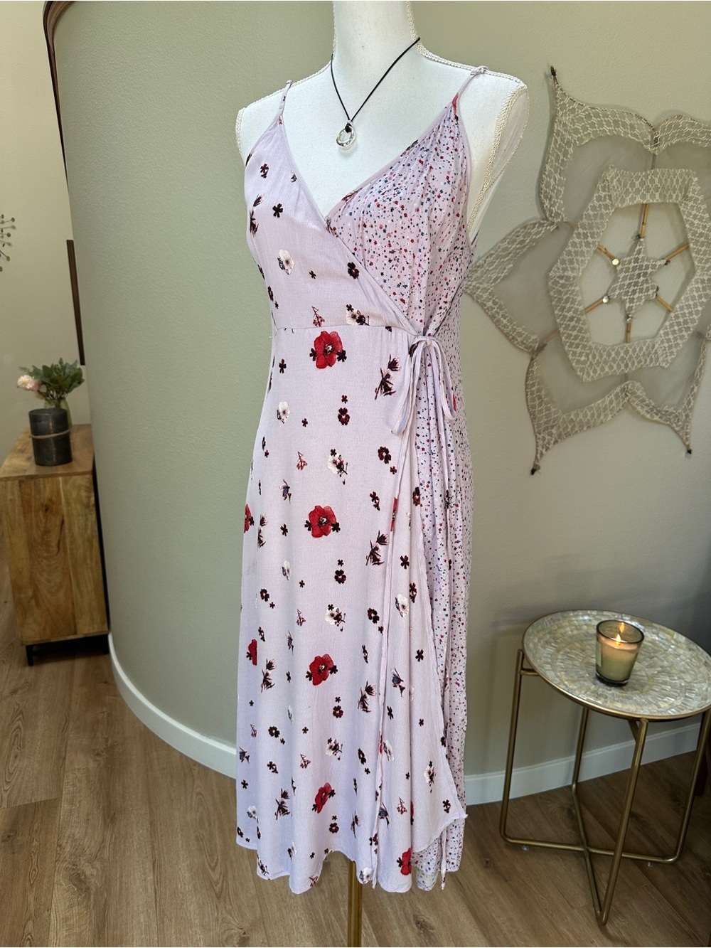 Urban outfitters lavender  tiny floral print faux wrap spaghetti strap dress